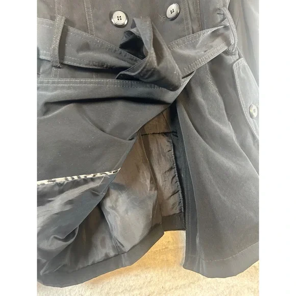 East 5th Black Double Breasted Belted Trench Coat Women Large‎ - Picture 9 of 10